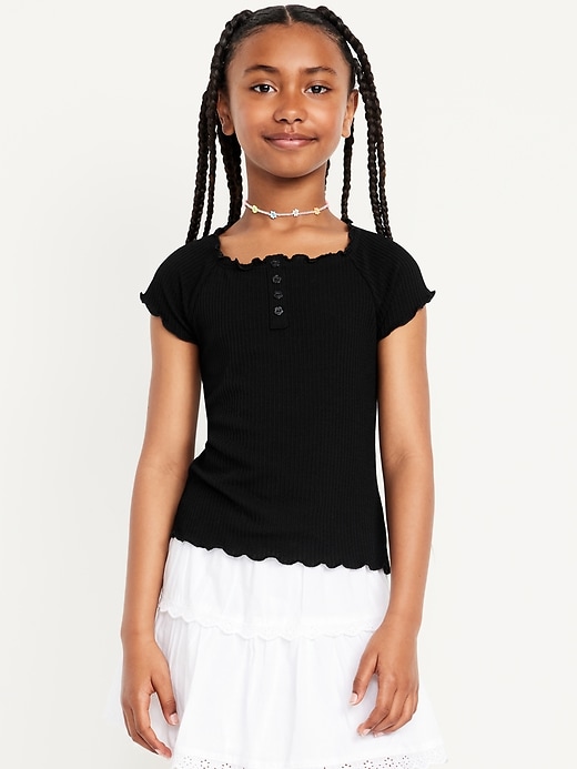 View large product image 1 of 2. Fitted Short-Sleeve Lettuce-Edge Top for Girls