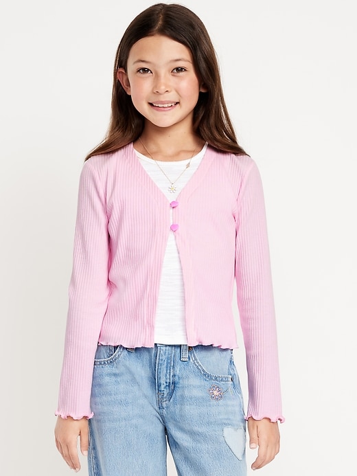 View large product image 1 of 1. Button-Front Ribbed Cardigan for Girls