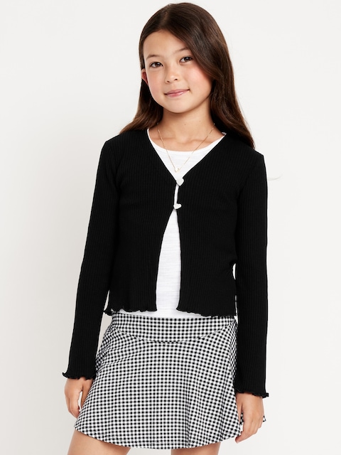 Cardigan côtelé boutonné à l’avant pour fille - Noir