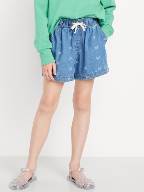 Printed High-Waisted Pull-On Jean Shorts for Girls