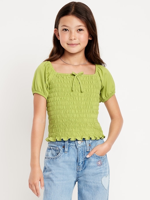View large product image 1 of 1. Short Puff-Sleeve Smocked Top for Girls