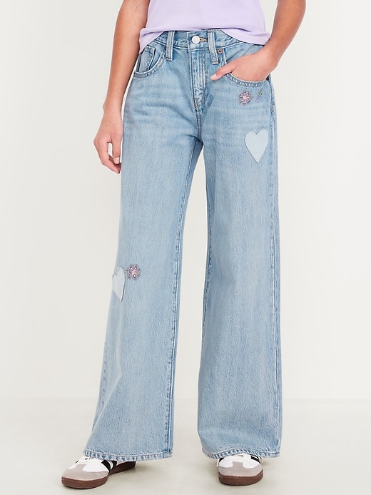 View large product image 1 of 5. Super Baggy Wide-Leg Embroidered Jeans for Girls