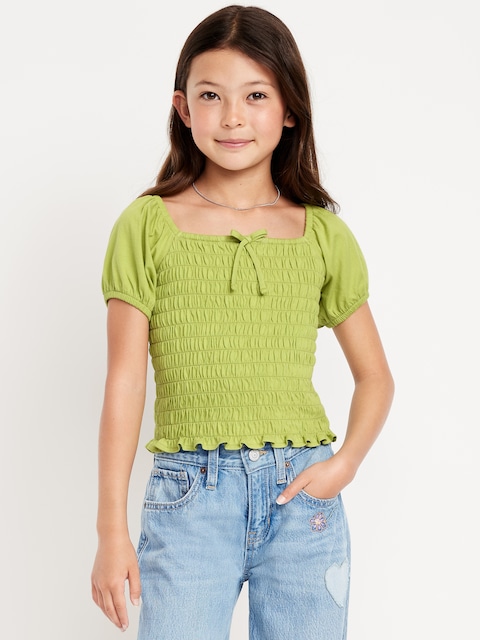 Haut à smocks à manches courtes bouffantes pour fille