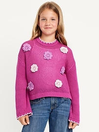 Image number 1 showing, Long-Sleeve Crochet-Floral Sweater for Girls