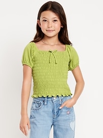 Image number 1 showing, Short Puff-Sleeve Smocked Top for Girls