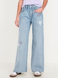 Image number 1 showing, Super Baggy Wide-Leg Embroidered Jeans for Girls
