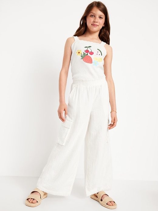 Image number 3 showing, Double-Weave Wide-Leg Cargo Pants for Girls