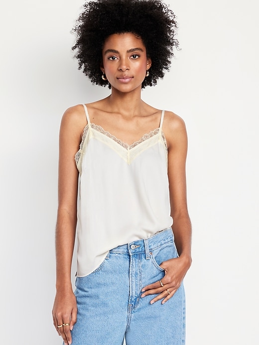 Image number 1 showing, Lace-Trim Satin Cami Top
