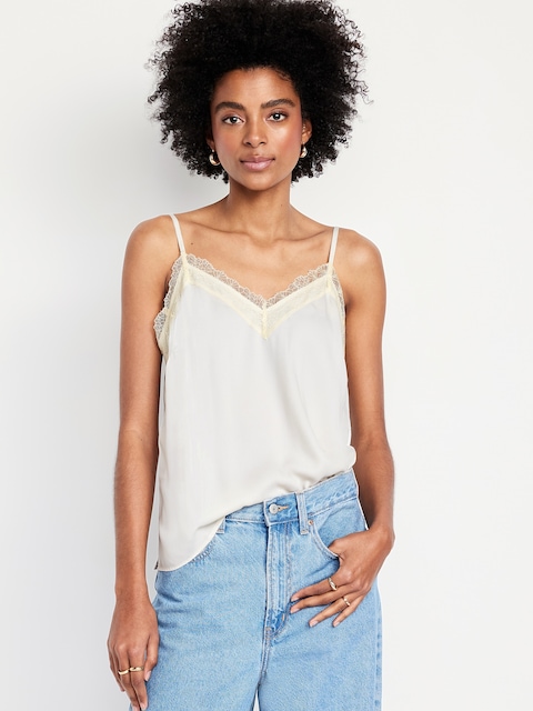 Camisole en satin à bordure en dentelle