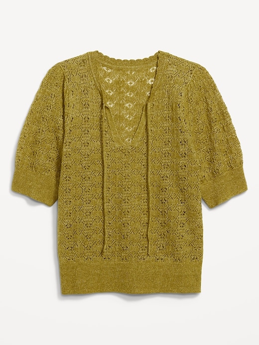 Image number 3 showing, Wool-Blend Puff-Sleeve Tie-Neck Sweater