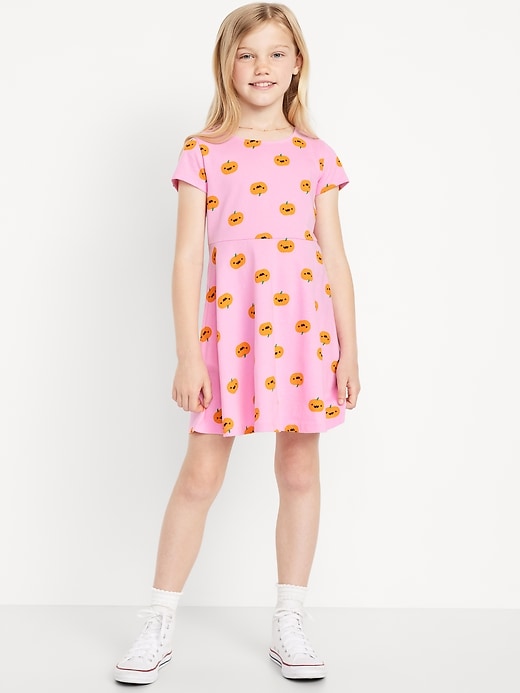 View large product image 1 of 3. Printed Short-Sleeve Fit and Flare Dress for Girls