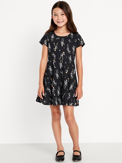 View large product image 1 of 3. Printed Short-Sleeve Fit and Flare Dress for Girls