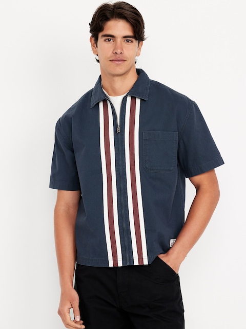 Full-Zip Moto Shirt - Blue