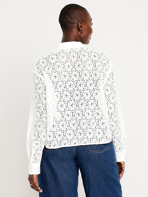 Image number 6 showing, Cropped Lace Button-Down Shirt