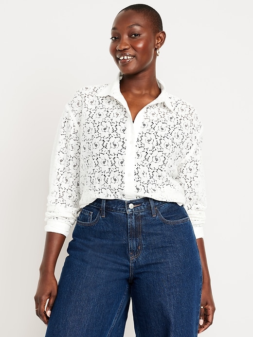 Image number 5 showing, Cropped Lace Button-Down Shirt