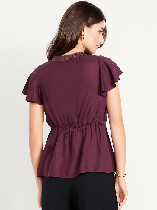 Image number 2 showing, Lace-Trim V-Neck Crepe Top