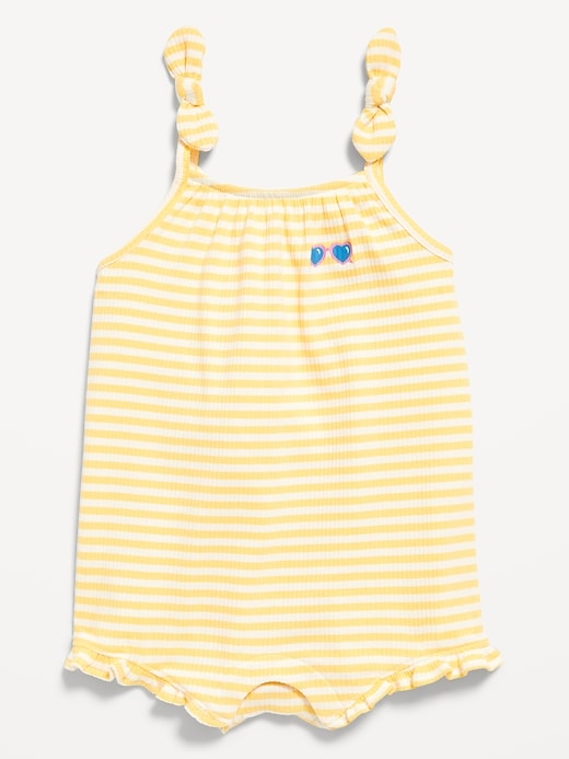 View large product image 1 of 1. Sleeveless Tie-Knot Ribbed One-Piece Romper for Baby