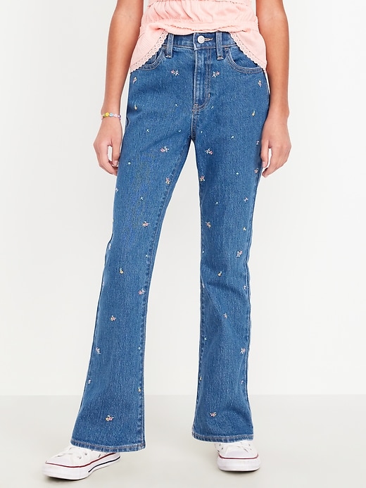View large product image 1 of 3. High-Waisted Embroidered Flare-Leg Jeans for Girls