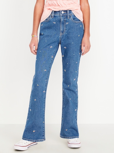 Jean brodé à jambe évasée à taille haute pour fille