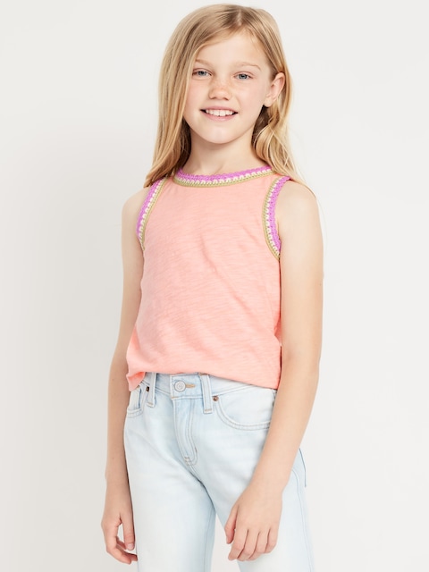 Sleeveless Crochet-Trim Top for Girls