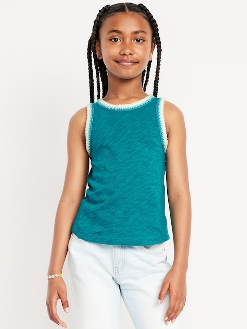 Sleeveless Crochet-Trim Top for Girls