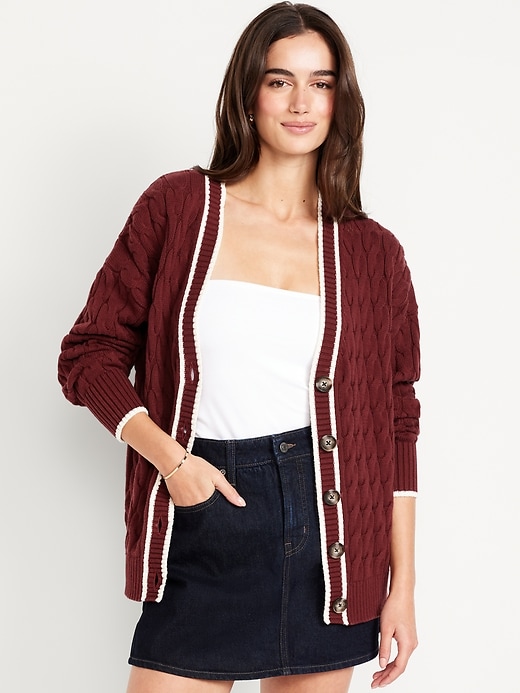 Image number 1 showing, Slouchy Cable-Knit Cardigan Sweater