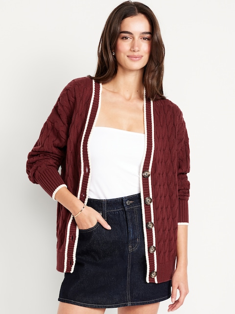 Slouchy Cable-Knit Cardigan Sweater
