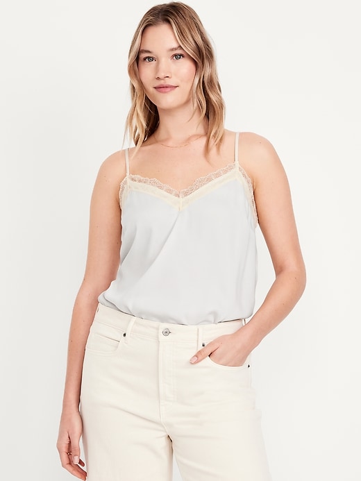 Image number 4 showing, Lace-Trim Satin Cami Top