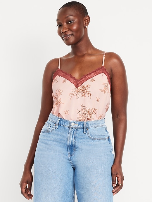 Image number 5 showing, Lace-Trim Satin Cami Top