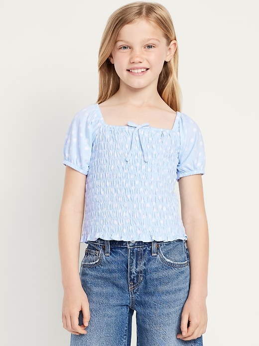 View large product image 1 of 1. Short Puff-Sleeve Smocked Top for Girls