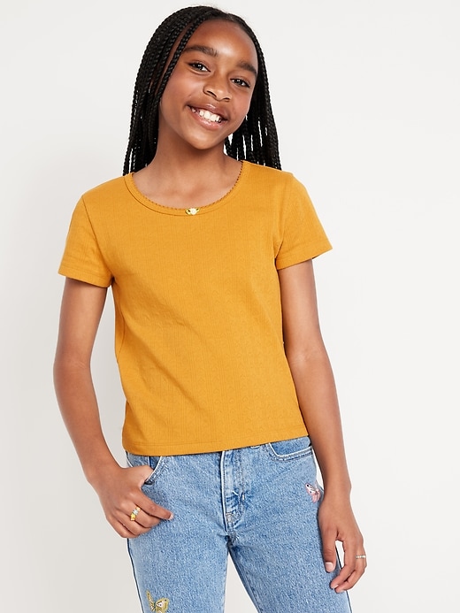 View large product image 1 of 4. Short-Sleeve Pointelle-Knit Top for Girls