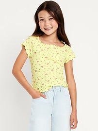 Image number 1 showing, Fitted Short-Sleeve Lettuce-Edge Top for Girls