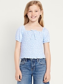 L'image numéro 1 présente Haut à smocks à manches courtes bouffantes pour fille