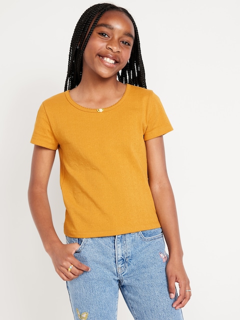 Short-Sleeve Pointelle-Knit Top for Girls