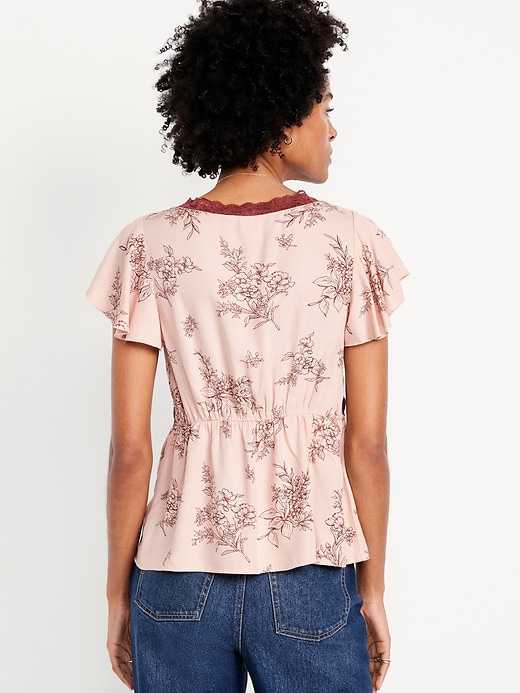 Image number 2 showing, Lace-Trim V-Neck Crepe Top