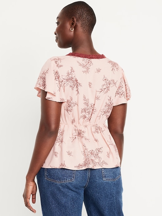 Image number 6 showing, Lace-Trim V-Neck Crepe Top