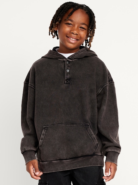 Oversized Fleece Henley Hoodie for Boys