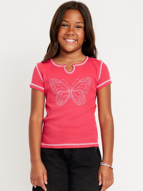 Fitted Ribbed Graphic T-Shirt for Girls