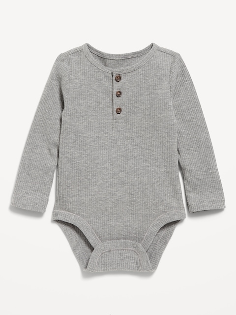 Cache-couche henley à manches longues en tricot côtelé pour bébé - Gris
