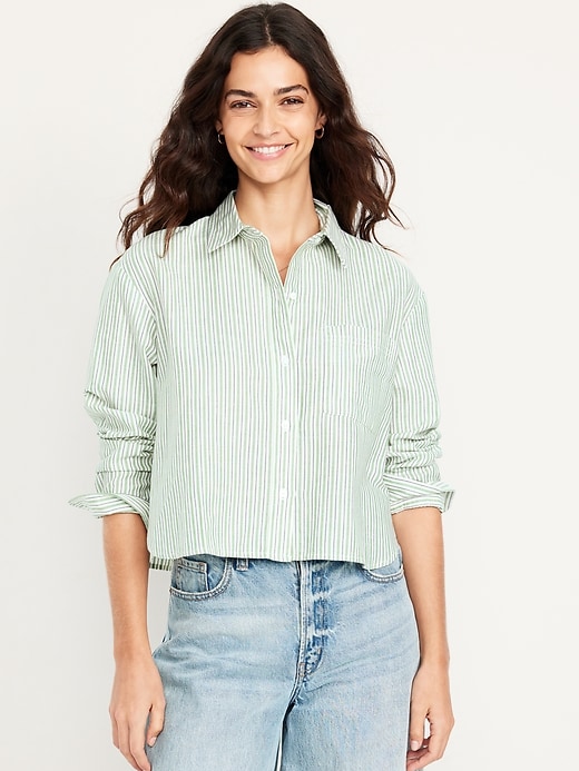 Image number 1 showing, Button-Down Oxford Crop Shirt