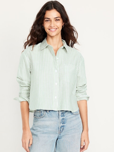 Button-Down Oxford Crop Shirt - Multi
