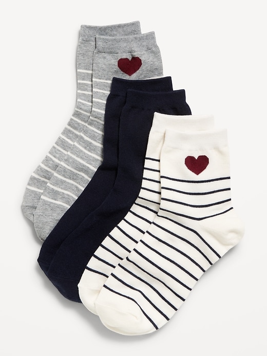 View large product image 1 of 1. Novelty Quarter Crew Socks 3-Pack for Women