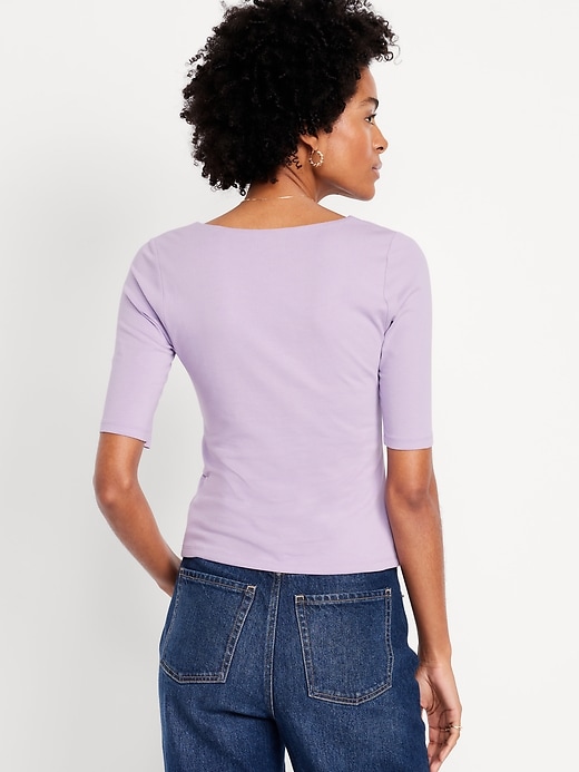 Image number 2 showing, Double-Layer Elbow-Sleeve Scoop-Neck T-Shirt