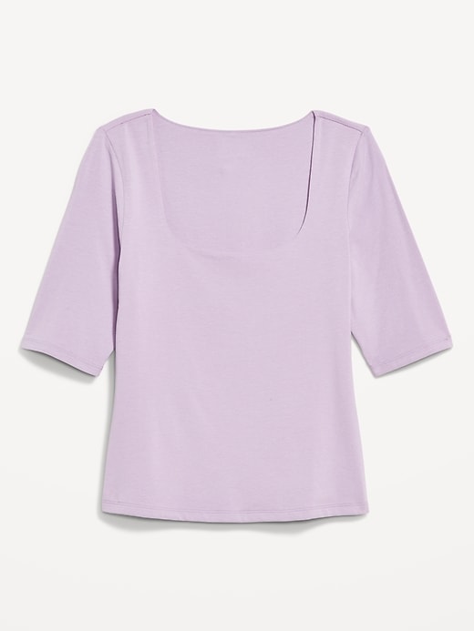 Image number 8 showing, Double-Layer Elbow-Sleeve Scoop-Neck T-Shirt