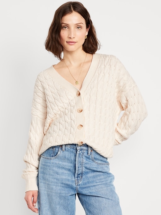 Image number 1 showing, Slouchy Cable-Knit Cardigan Sweater