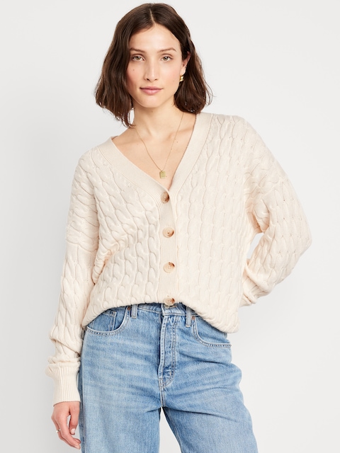 Slouchy Cable-Knit Cardigan Sweater