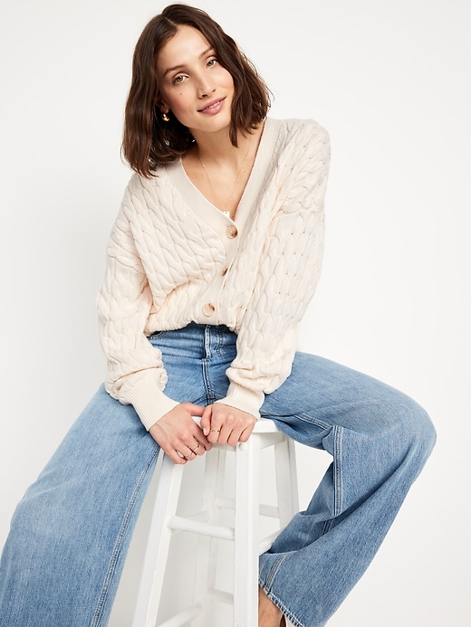 Image number 7 showing, Slouchy Cable-Knit Cardigan Sweater