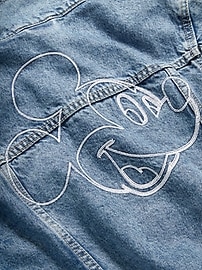 View large product image 4 of 5. Old Navy x Disney© Mickey Mouse Gender-Neutral Logo-Graphic Jean Trucker Jacket for Kids