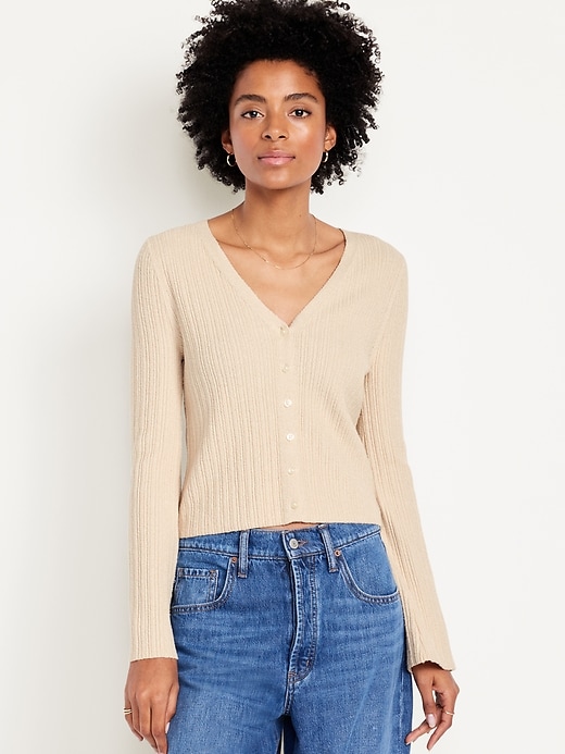 Image number 1 showing, Textured Bouclé Button-Down Sweater