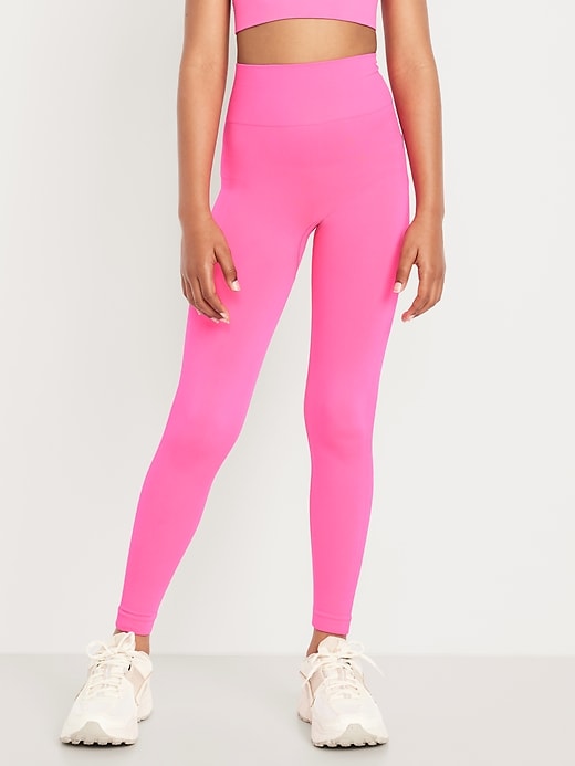 Image number 3 showing, Fitted High-Waisted 7/8-Length Seamless Performance Leggings for Girls